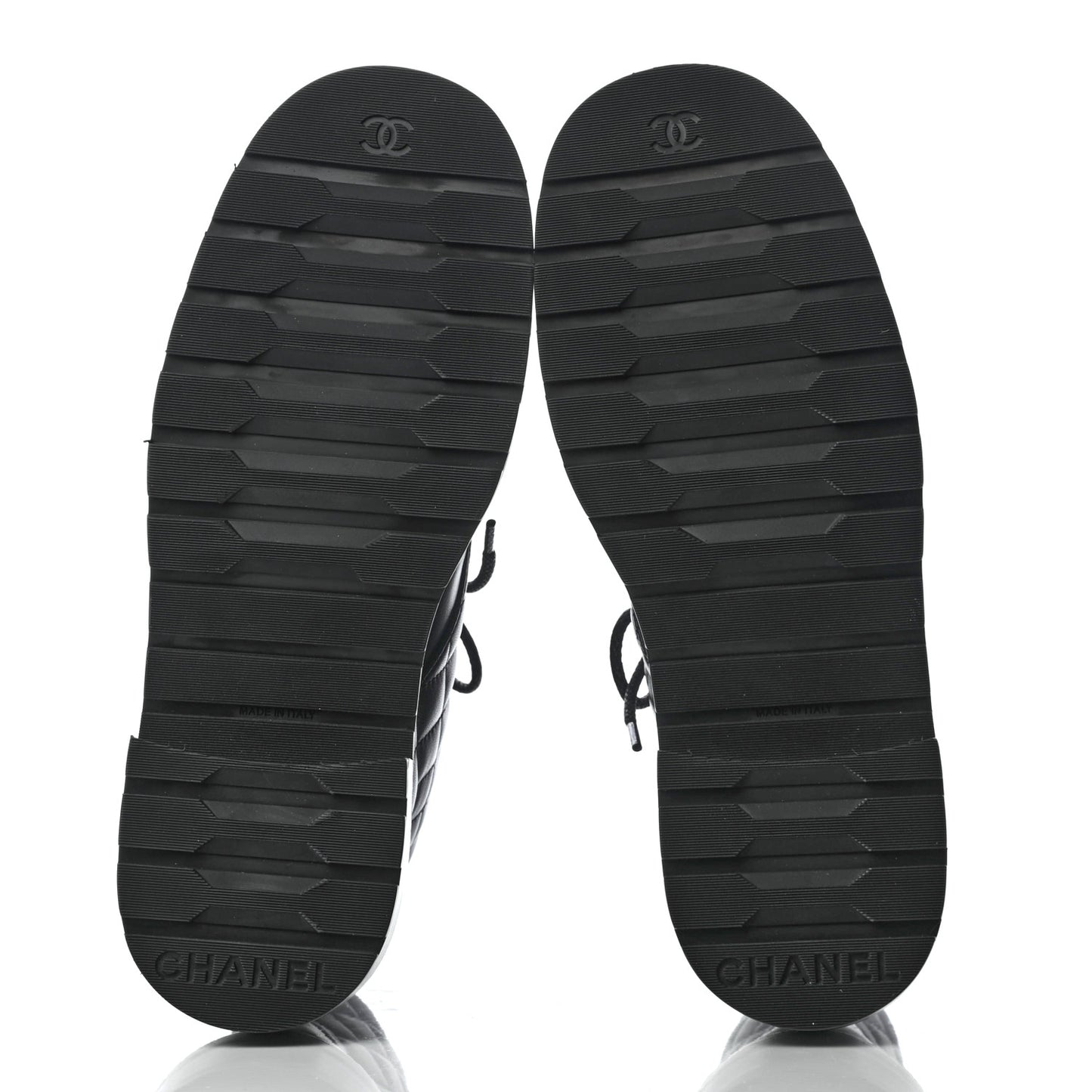 Shiny Lambskin Quilted Lace Up Combat Boots 38.5 Black