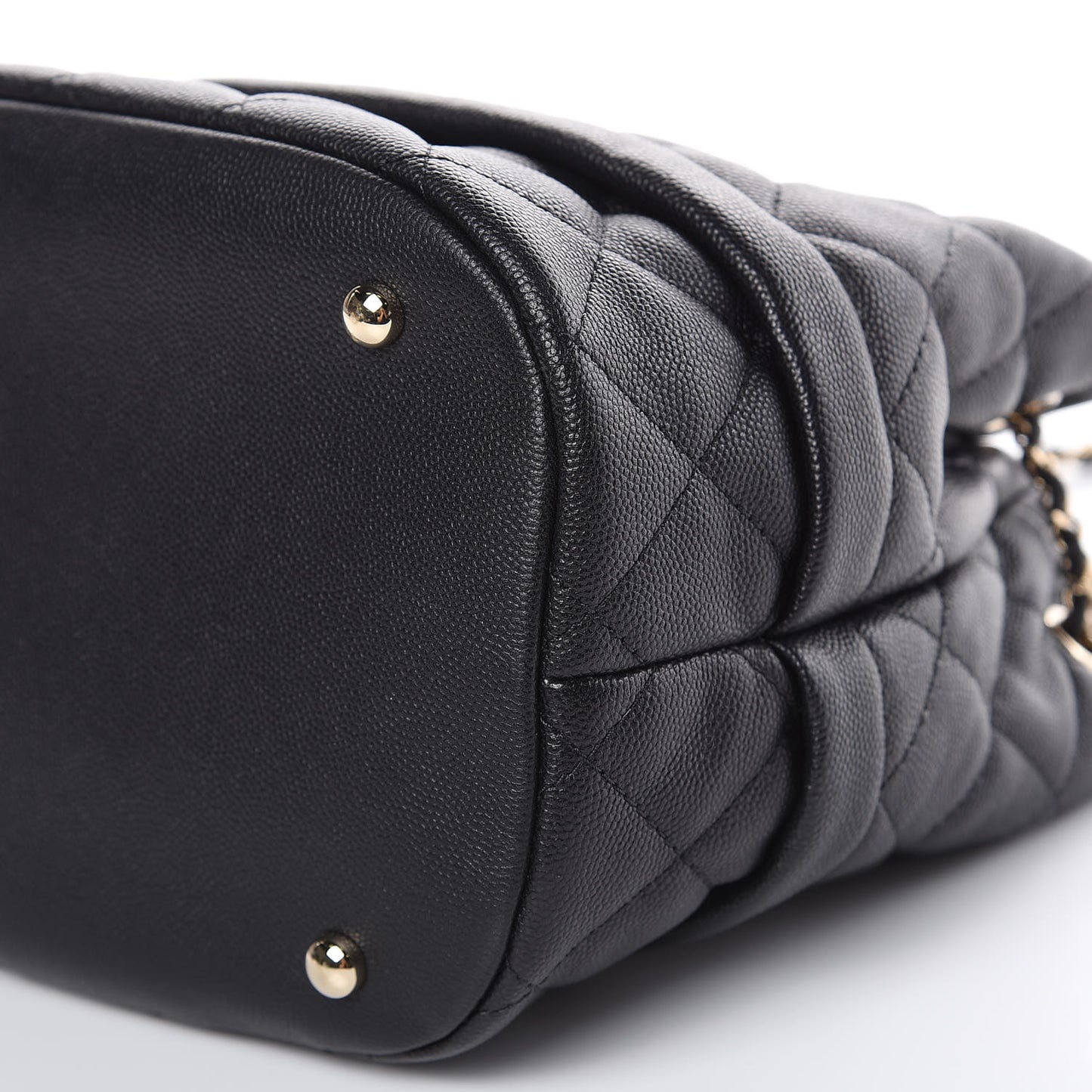 Caviar Quilted Rolled Up Bucket Drawstring Bag Black