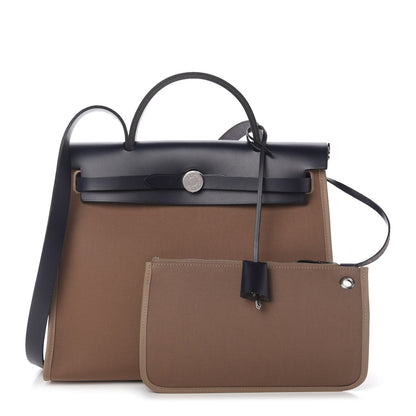 Hermes Vache Hunter Toile Herbag Zip 31 PM Etoupe Bleu Indigo 1 of 10