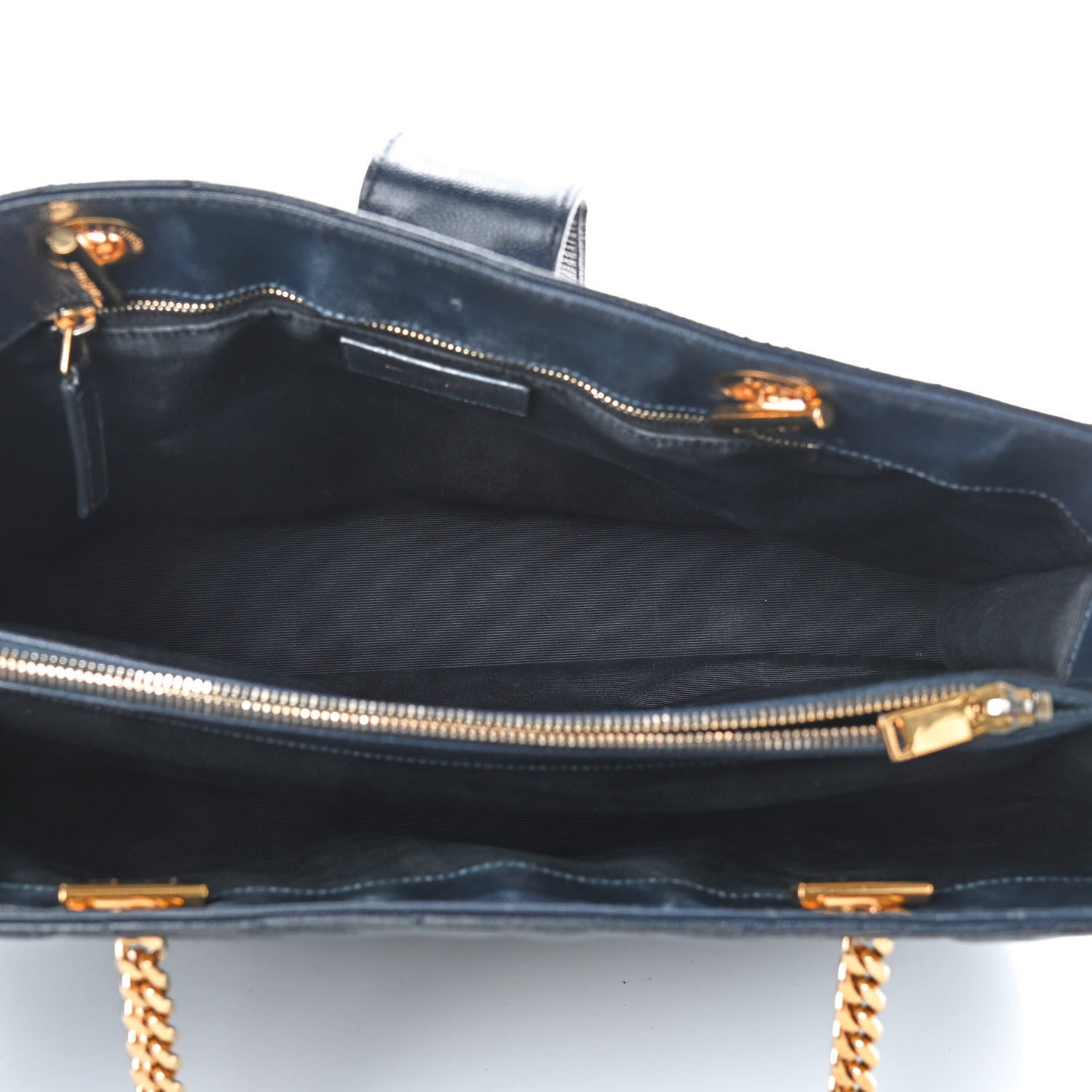 Saint Laurent Grain De Poudre Matelasse Chevron Monogram Shopping Bag Black 5 of 9