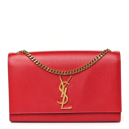 Saint Laurent Grain De Poudre Medium Monogram Kate Satchel Red 1 of 8