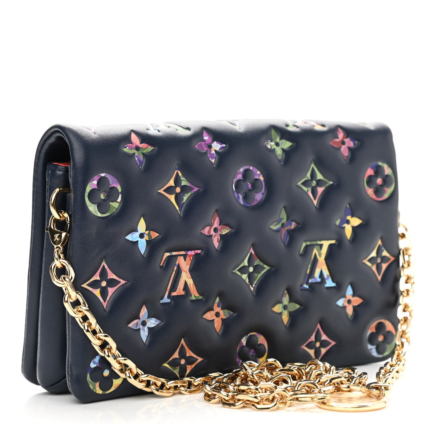Lambskin Embossed Monogram LV Garden Pochette Coussin Navy