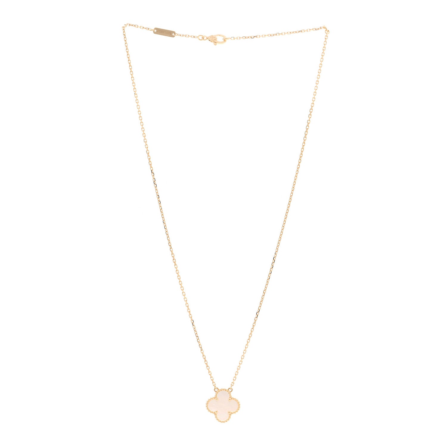 Van Cleef & Arpels 18K Yellow Gold Mother of Pearl Vintage Alhambra Pendant Necklace 3 of 6