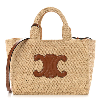 Celine Raffia Calfskin Triomphe Small Cabas Thais Tan 1 of 10