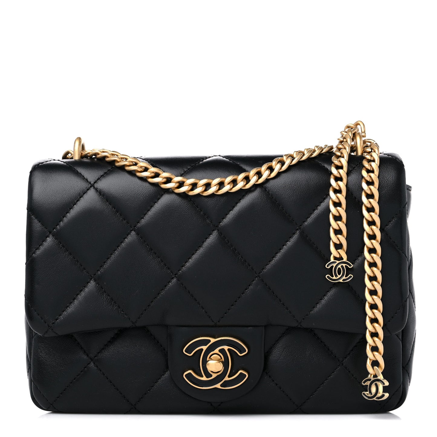 Lambskin Enamel Quilted Pending CC Square Flap Black