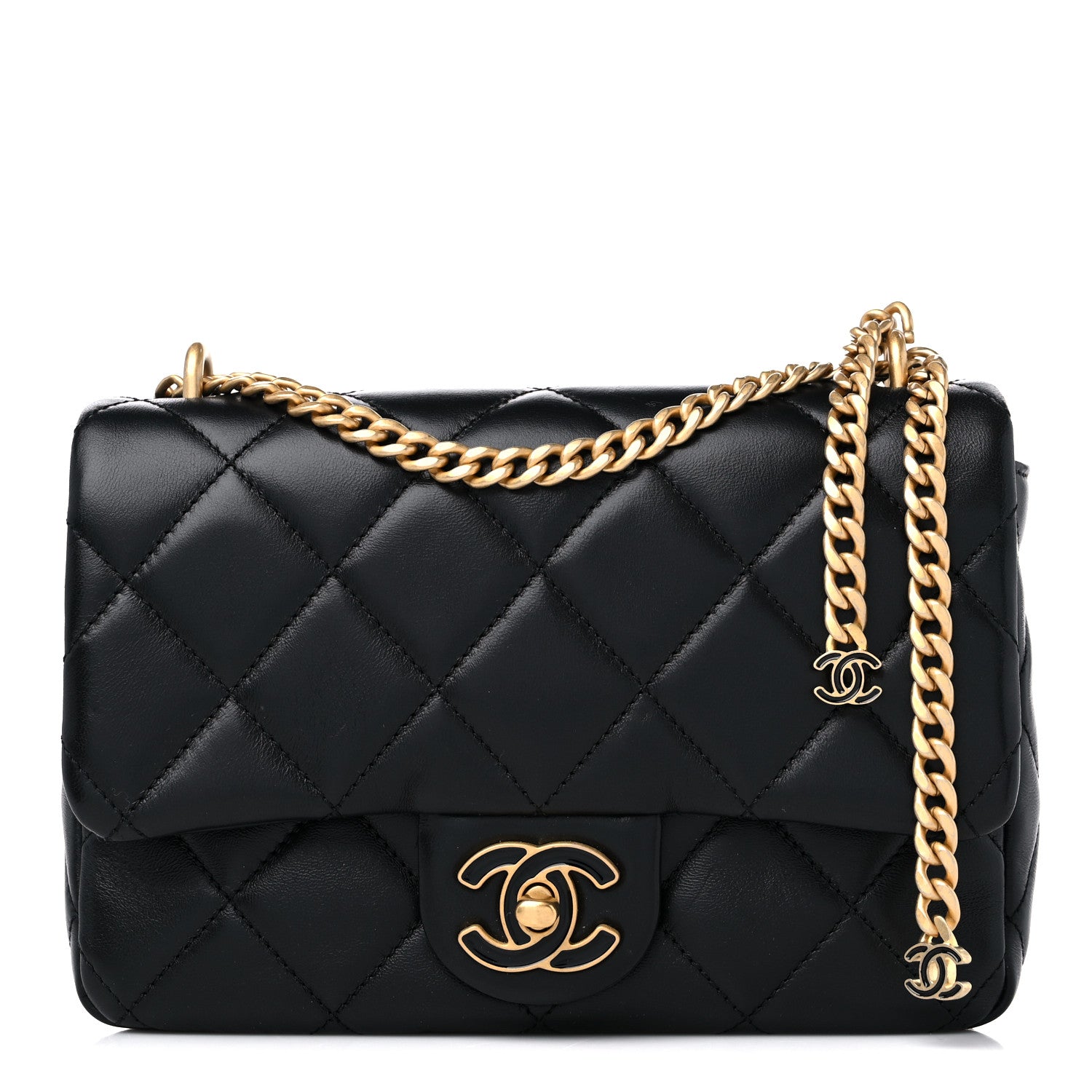 Chanel Lambskin Enamel Quilted Pending CC Square Flap Black 1 of 11
