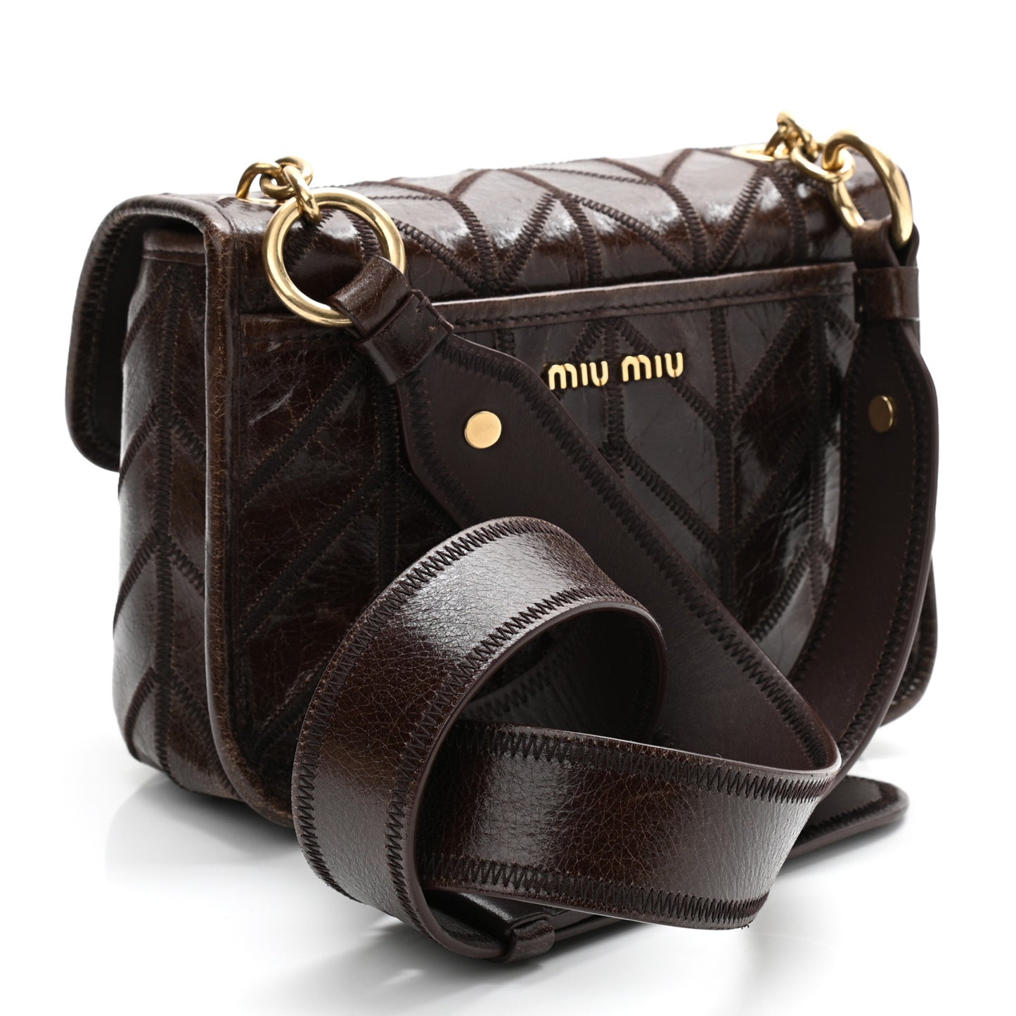 Nappa Chevron Patchwork Flap Brown