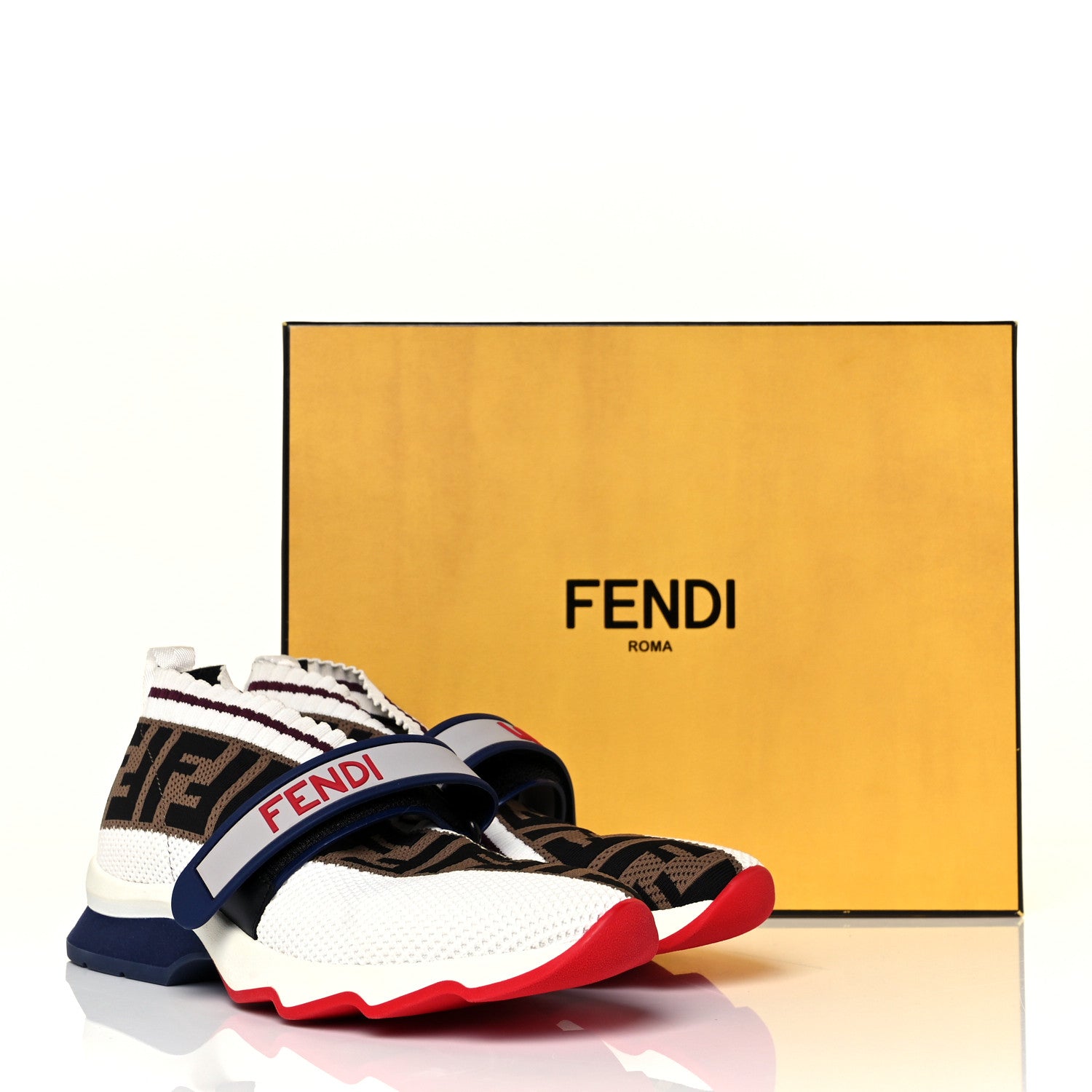 Fendi Stretch Yarn FF Stiff Band Rockoko Sneakers 36 White Tobacco Red 8 of 8