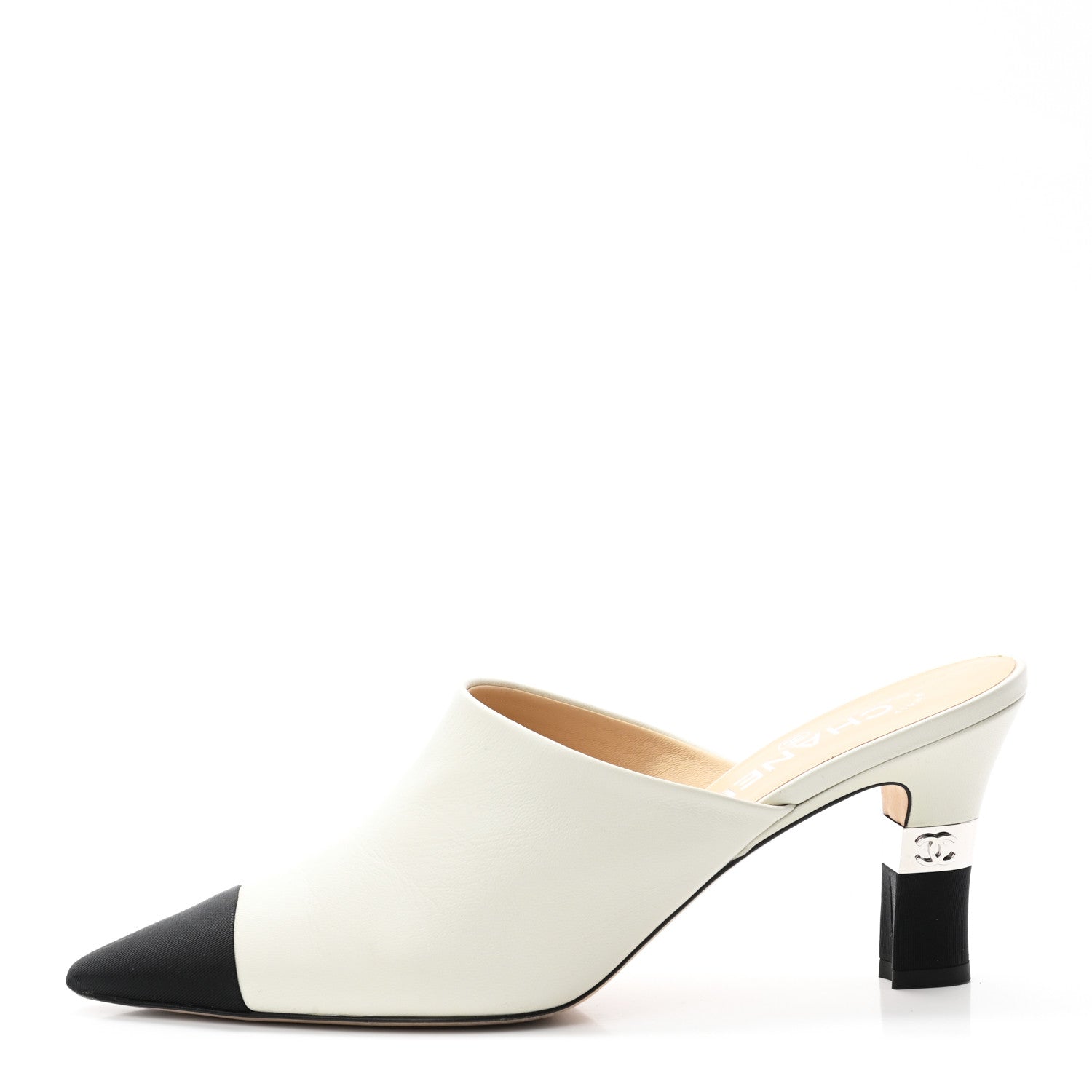 Chanel Lambskin Grosgrain Cap Toe CC Mules 40.5 White 1 of 10