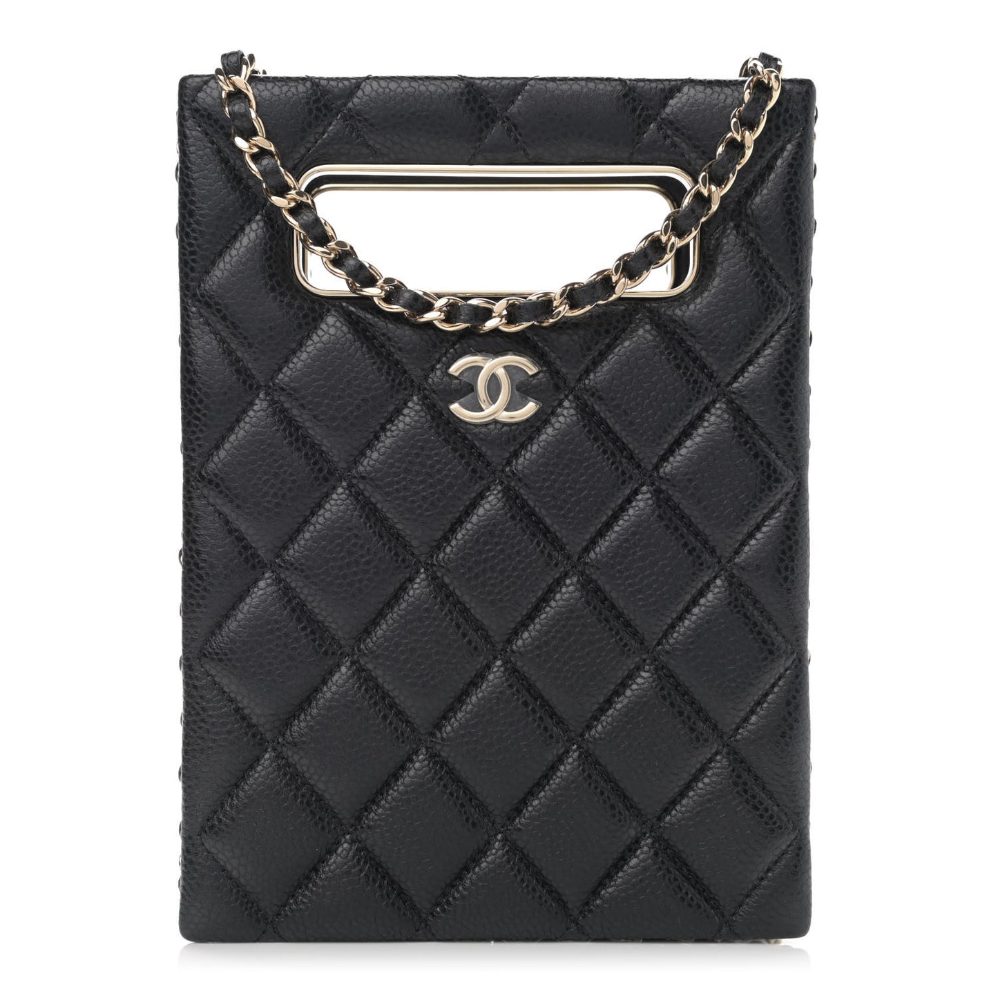Caviar Quilted Evening Box Bag Black