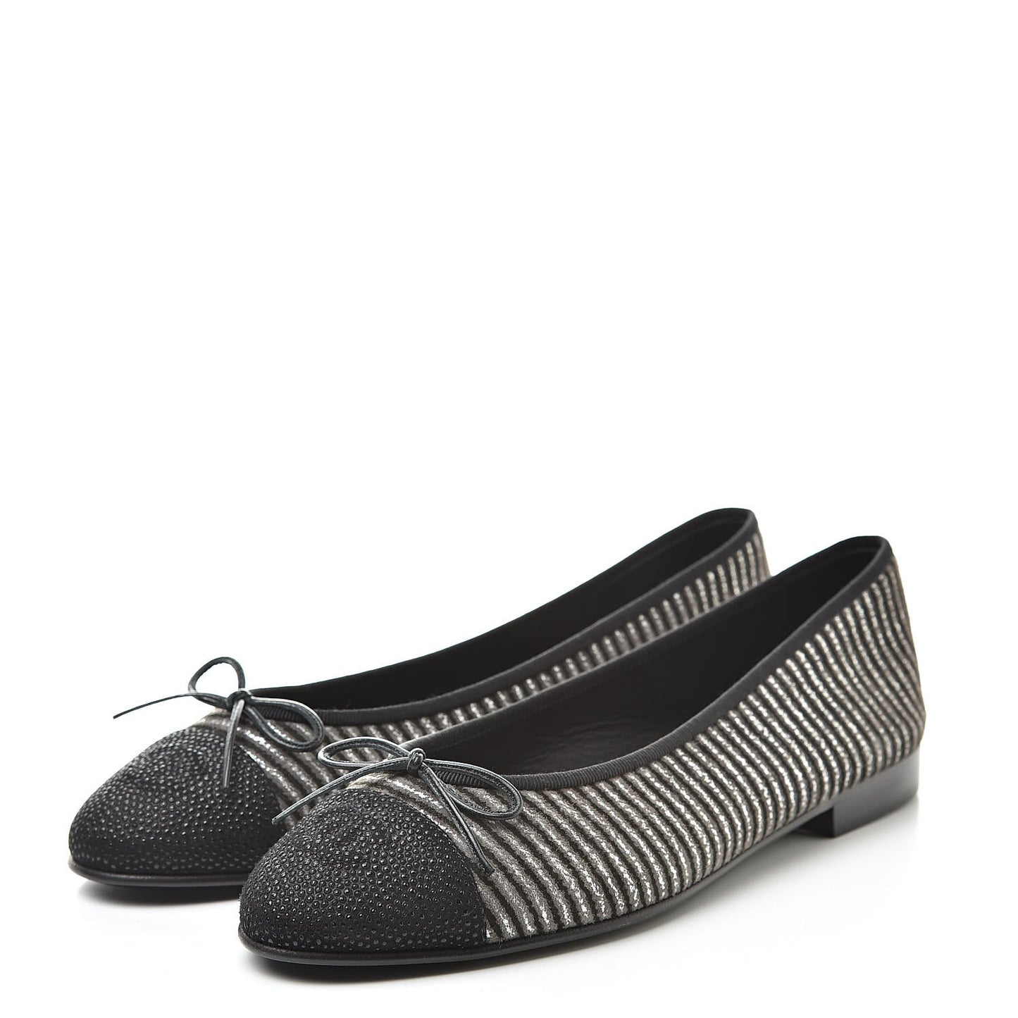 Velvet Caviar Striped CC Cap Toe Ballerina Flats 39 Grey Black
