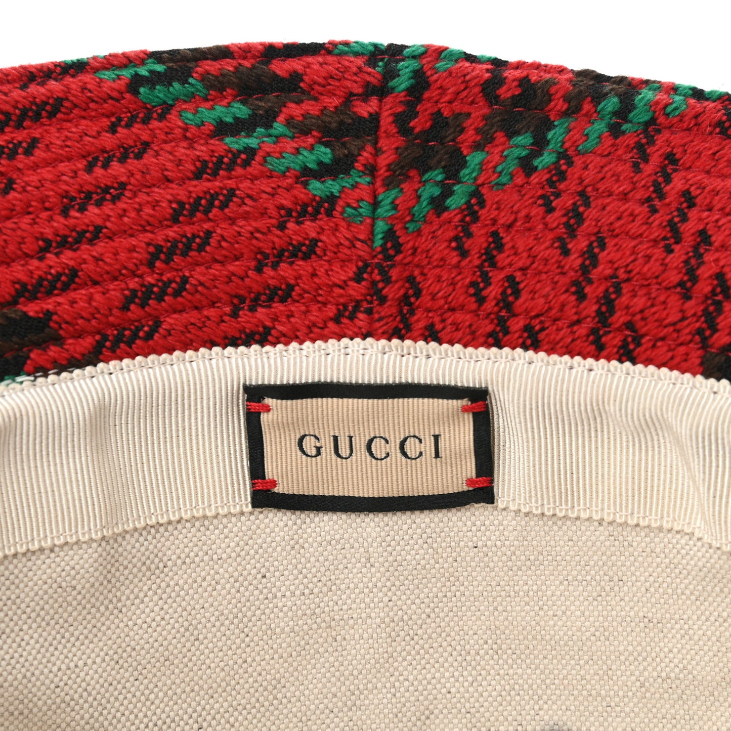 Tweed Wool Houndstooth Interlocking G Bucket Hat M Red Green
