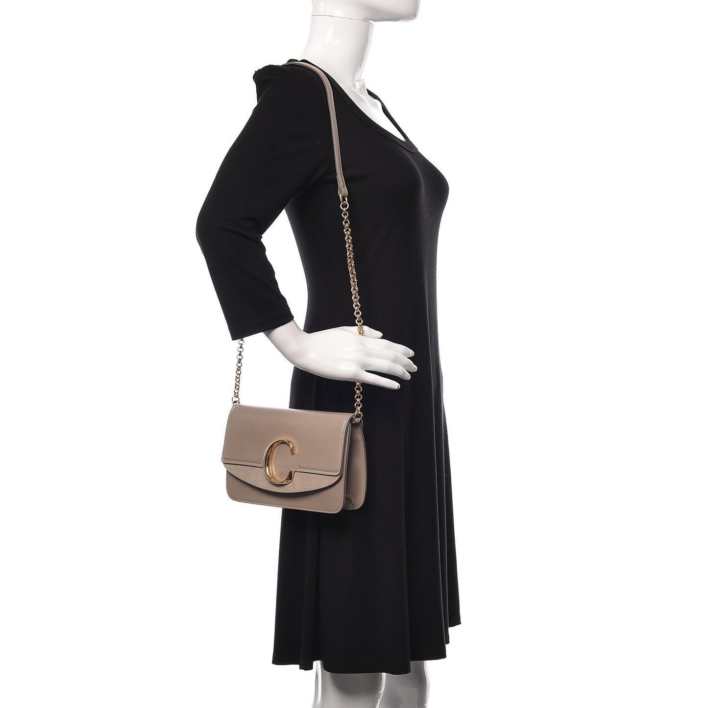 Calfskin Suede C Clutch With Chain Motty Grey