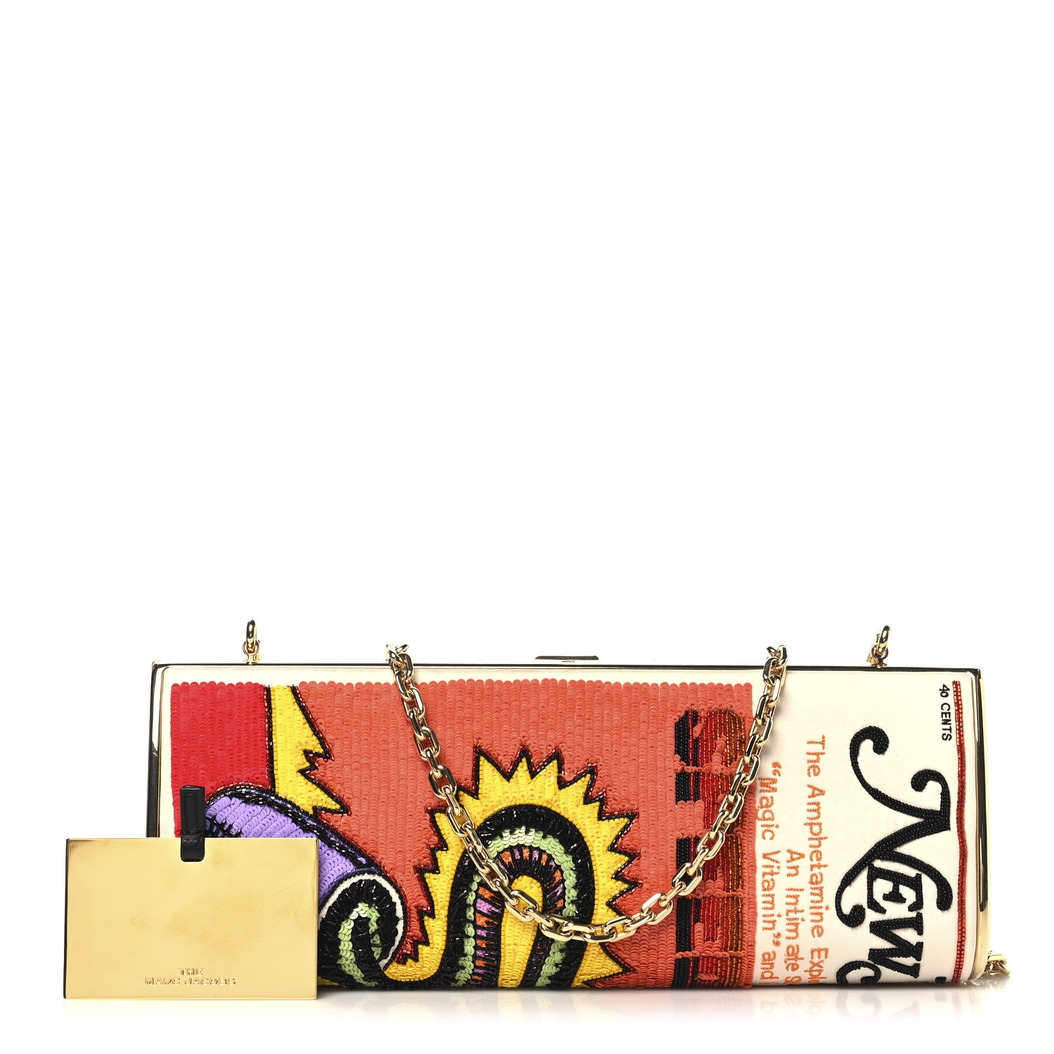 Marc Jacobs Satin Sequin Embroidered The Mag Bag Clutch Orange Multicolor 2 of 9