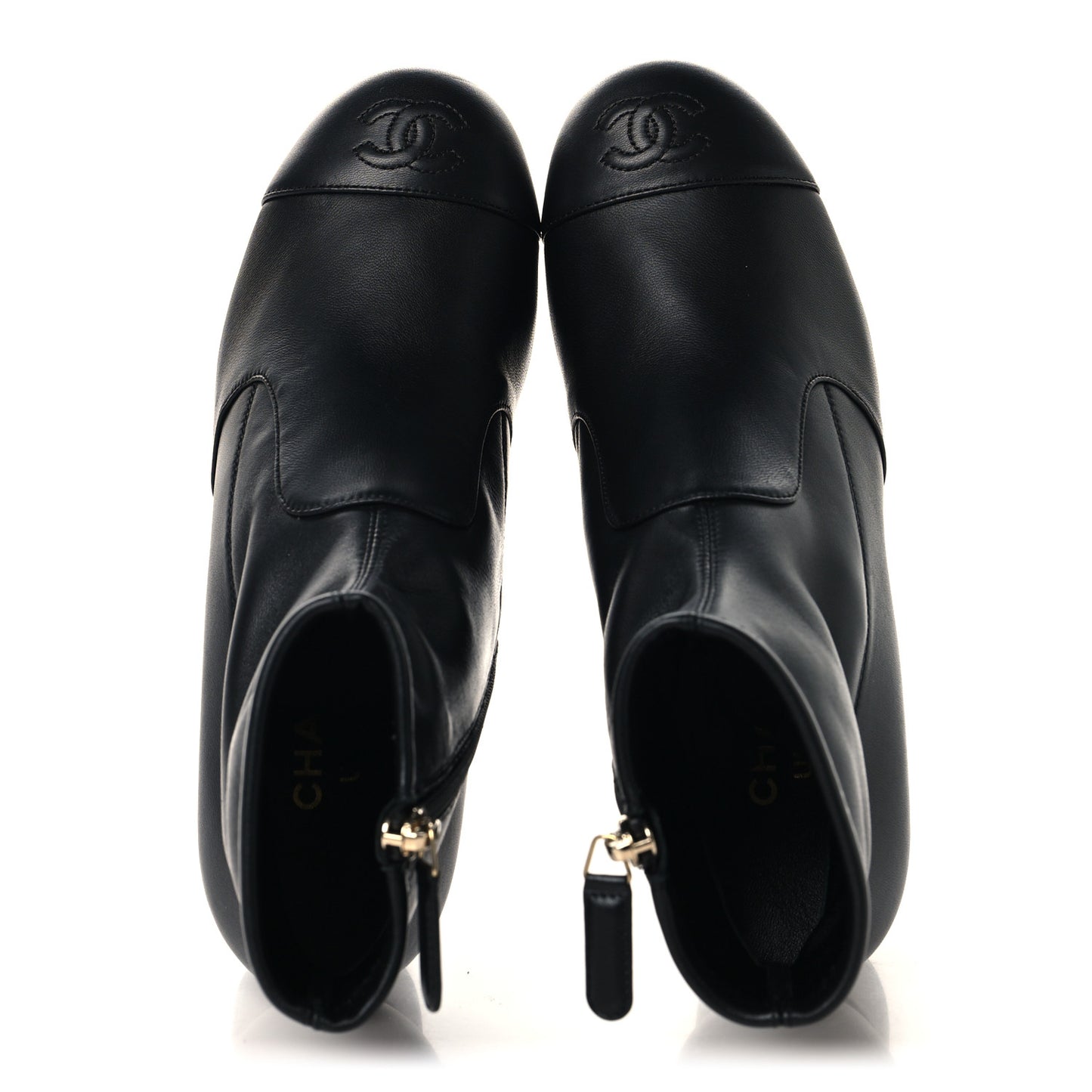 Stretch Lambskin Cap Toe CC Uniform Short Boots 36 Black