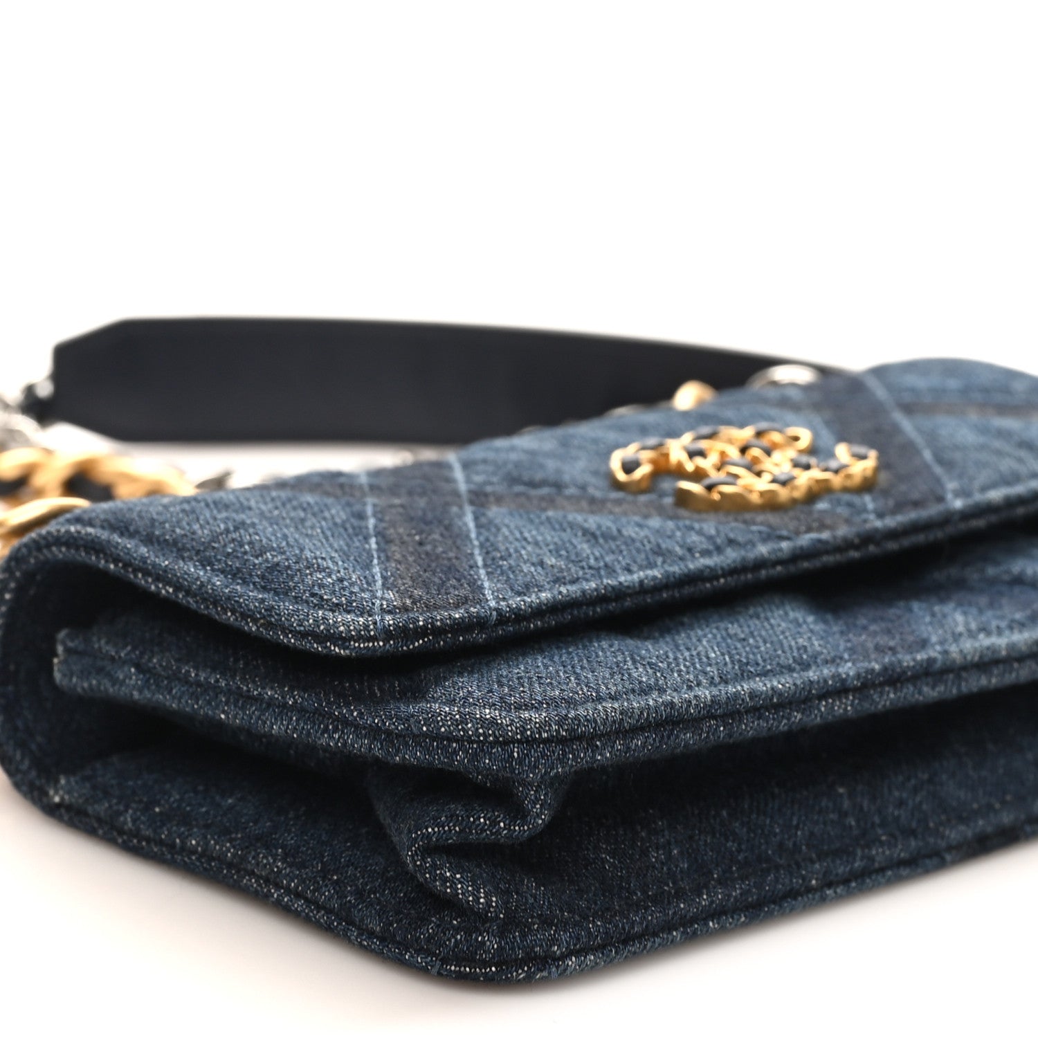 Chanel Denim Quilted Chanel 19 Flap Phone Holder With Chain Blue 8 of 10