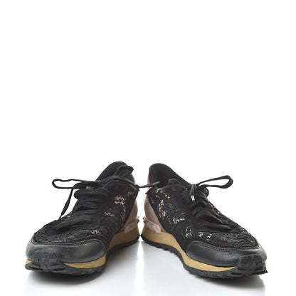 Valentino Garavani Macrame Lace Suede Womens Rockrunner Sneakers 38 Black 5 of 14