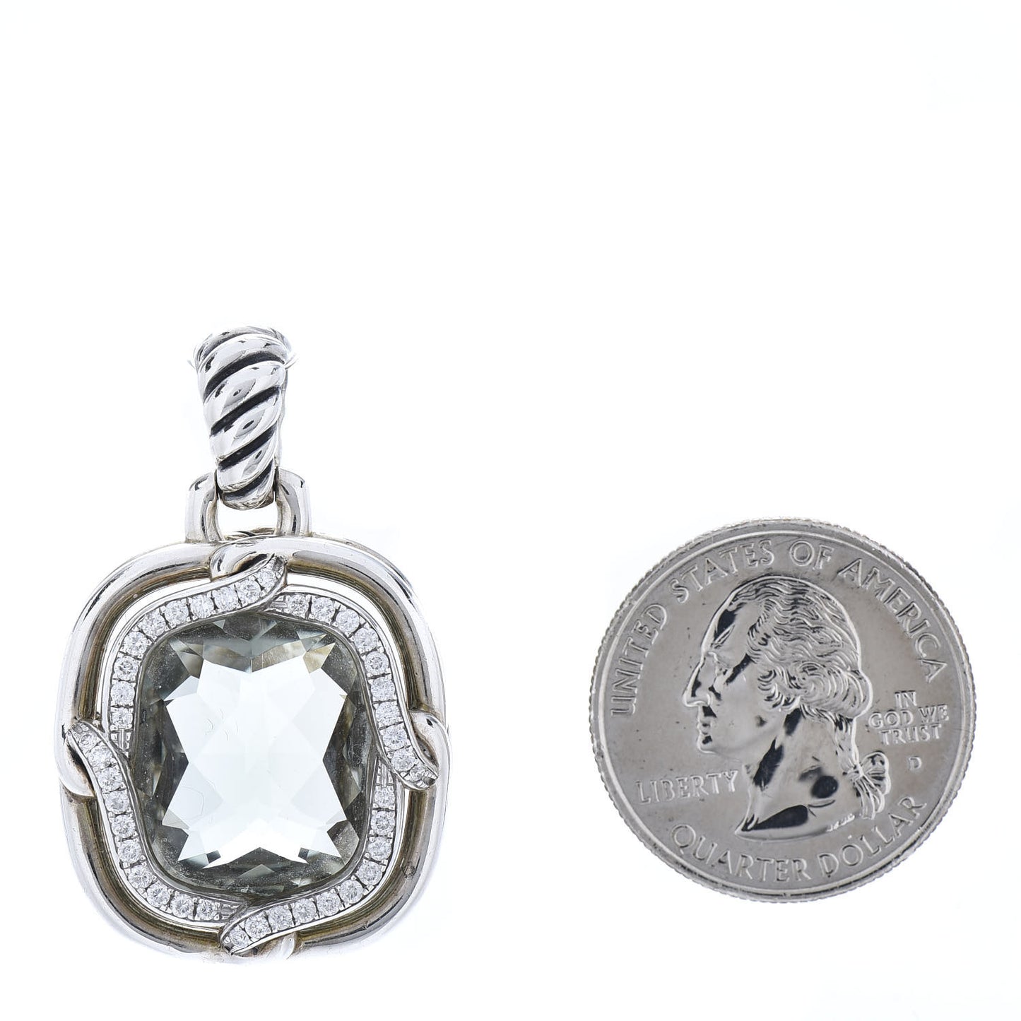 Sterling Silver Diamond Prasiolite 19mm Labyrinth Pendant