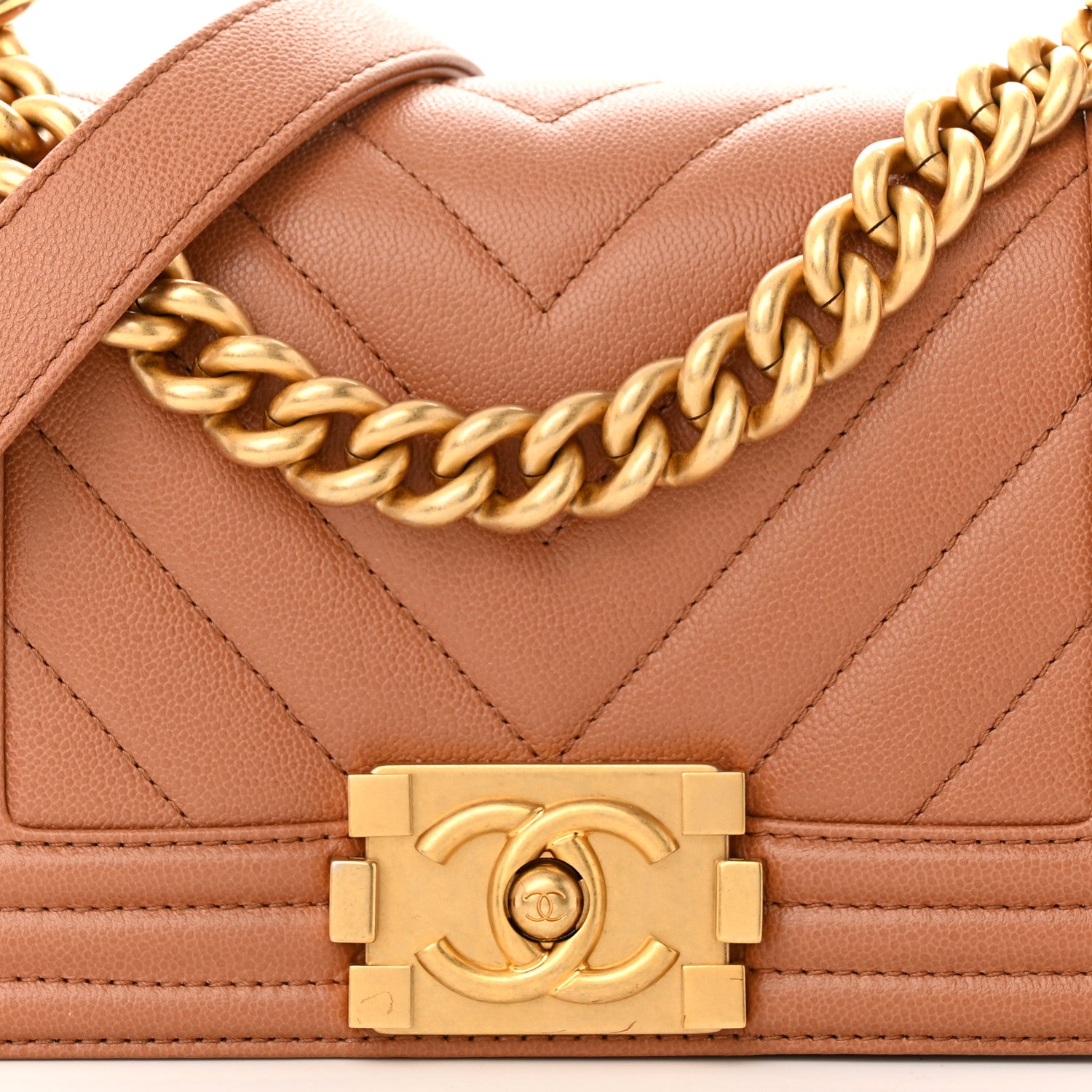 Chanel Caviar Chevron Quilted Small Boy Flap Brown 5 of 11