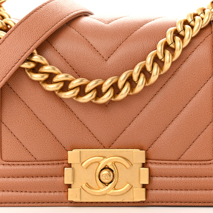 Chanel Caviar Chevron Quilted Small Boy Flap Brown 5 of 11