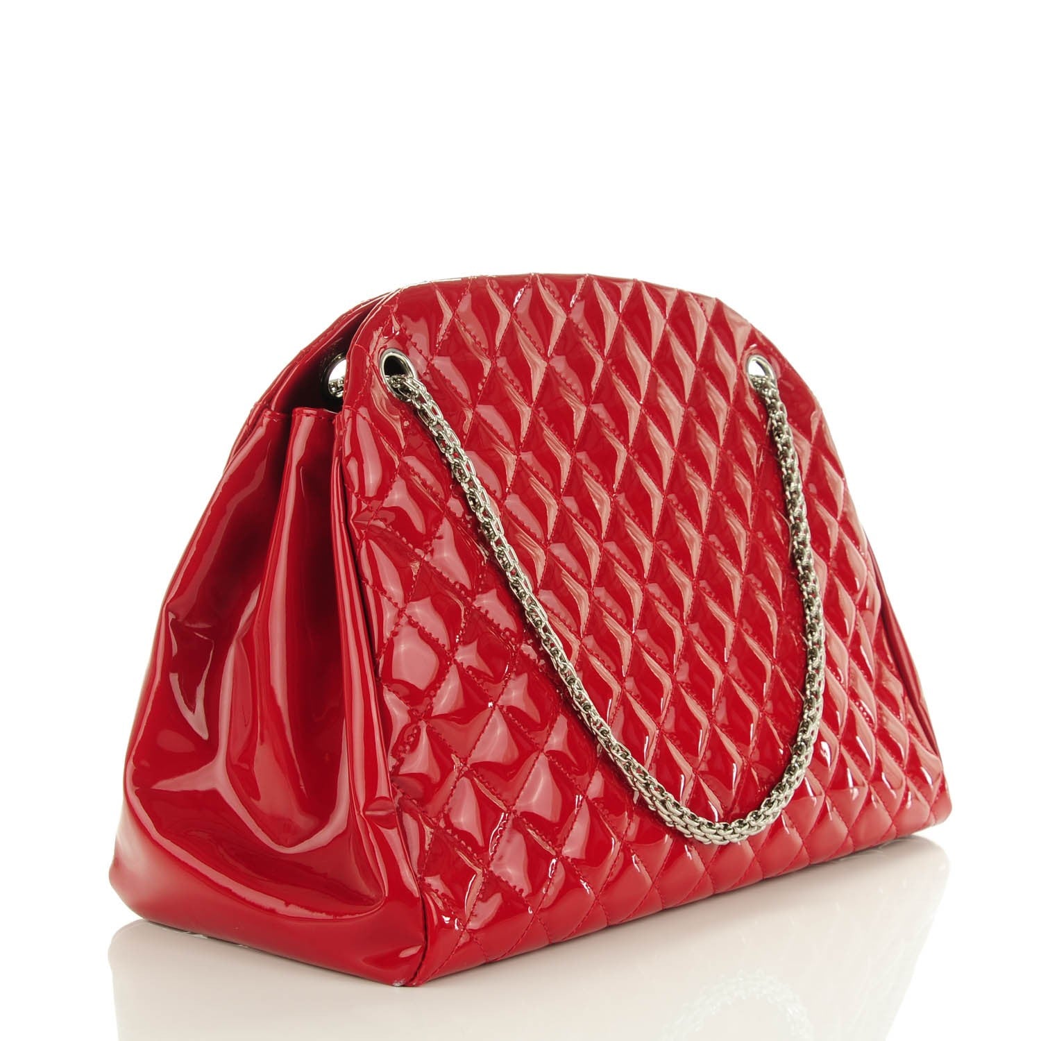 Chanel Patent Quilted Large Just Mademoiselle Bowling Bag Red 3 of 7