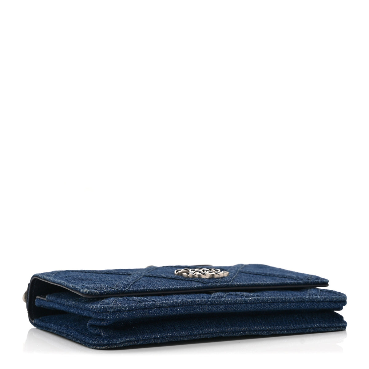 Denim Quilted Chanel 19 Wallet On Chain WOC Blue