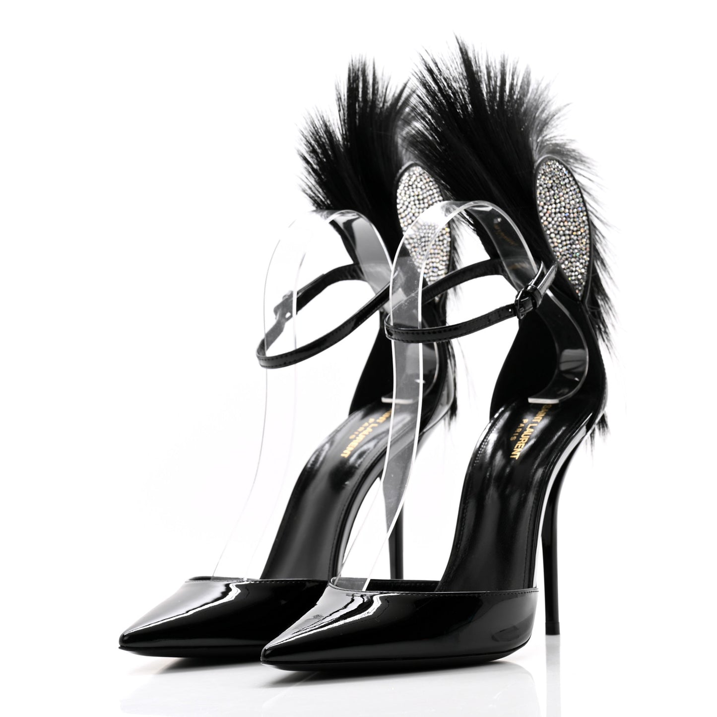 Patent Calfskin Fur Jamie 110 Pumps 38.5 Black