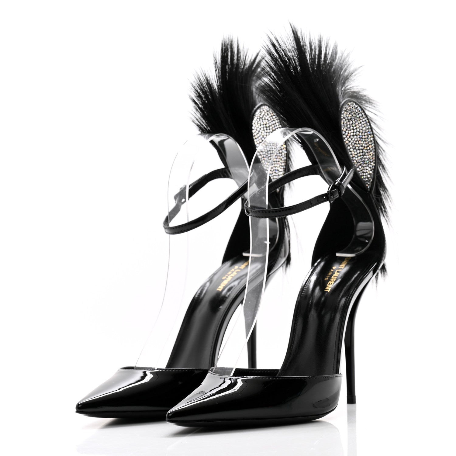 Saint Laurent Patent Calfskin Fur Jamie 110 Pumps 38.5 Black 3 of 9