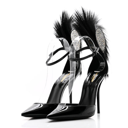 Saint Laurent Patent Calfskin Fur Jamie 110 Pumps 38.5 Black 3 of 9