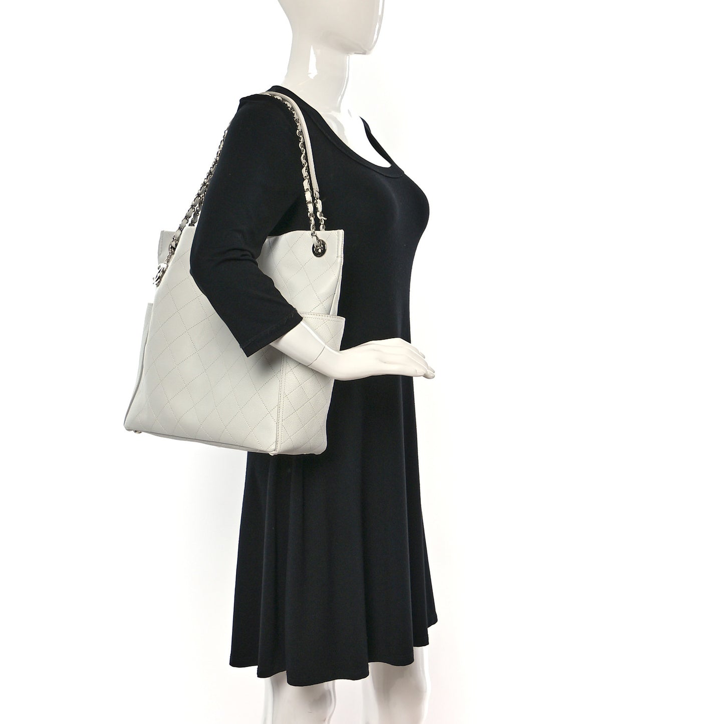 Caviar Stitched CC Pocket Tote White