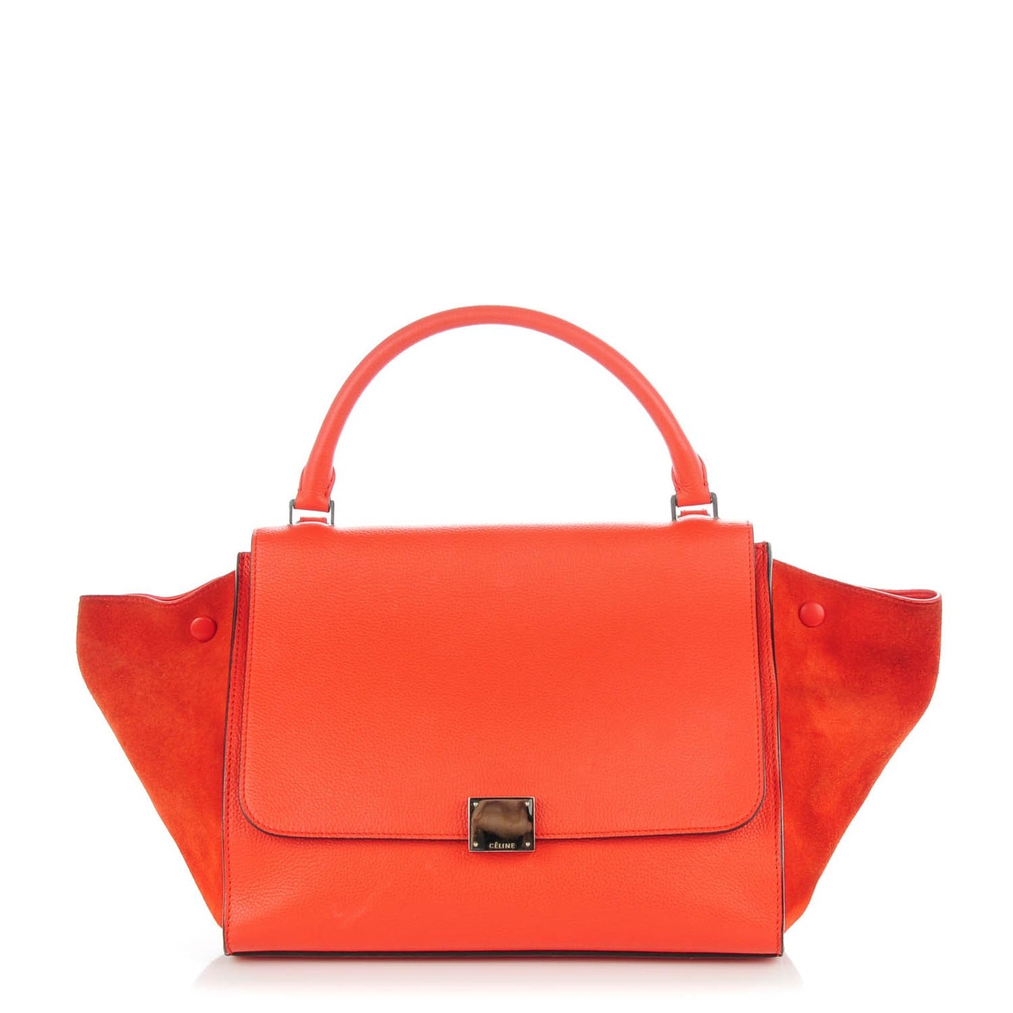 Drummed Calfskin Suede Medium Trapeze Vermillion