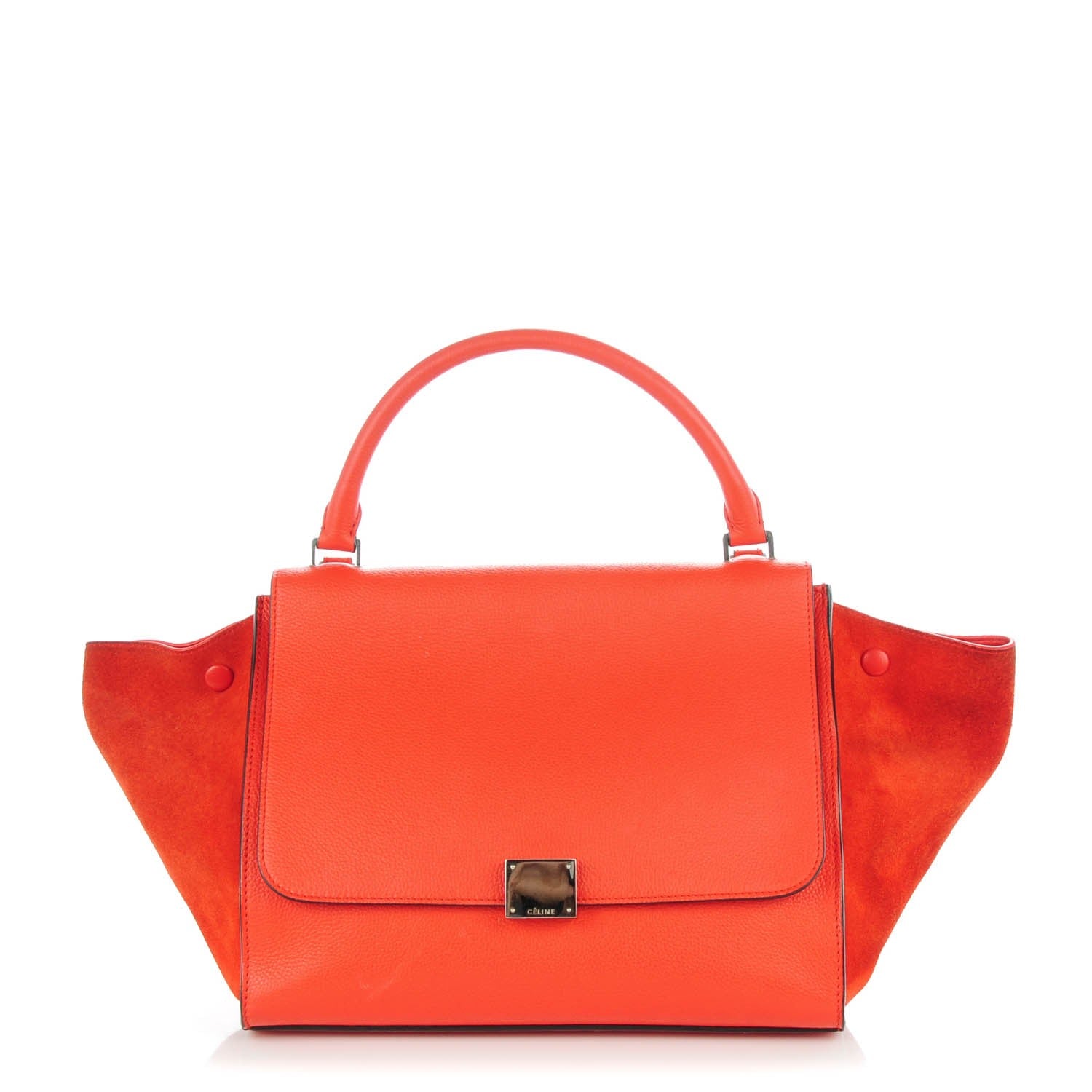 Celine Drummed Calfskin Suede Medium Trapeze Vermillion 1 of 8