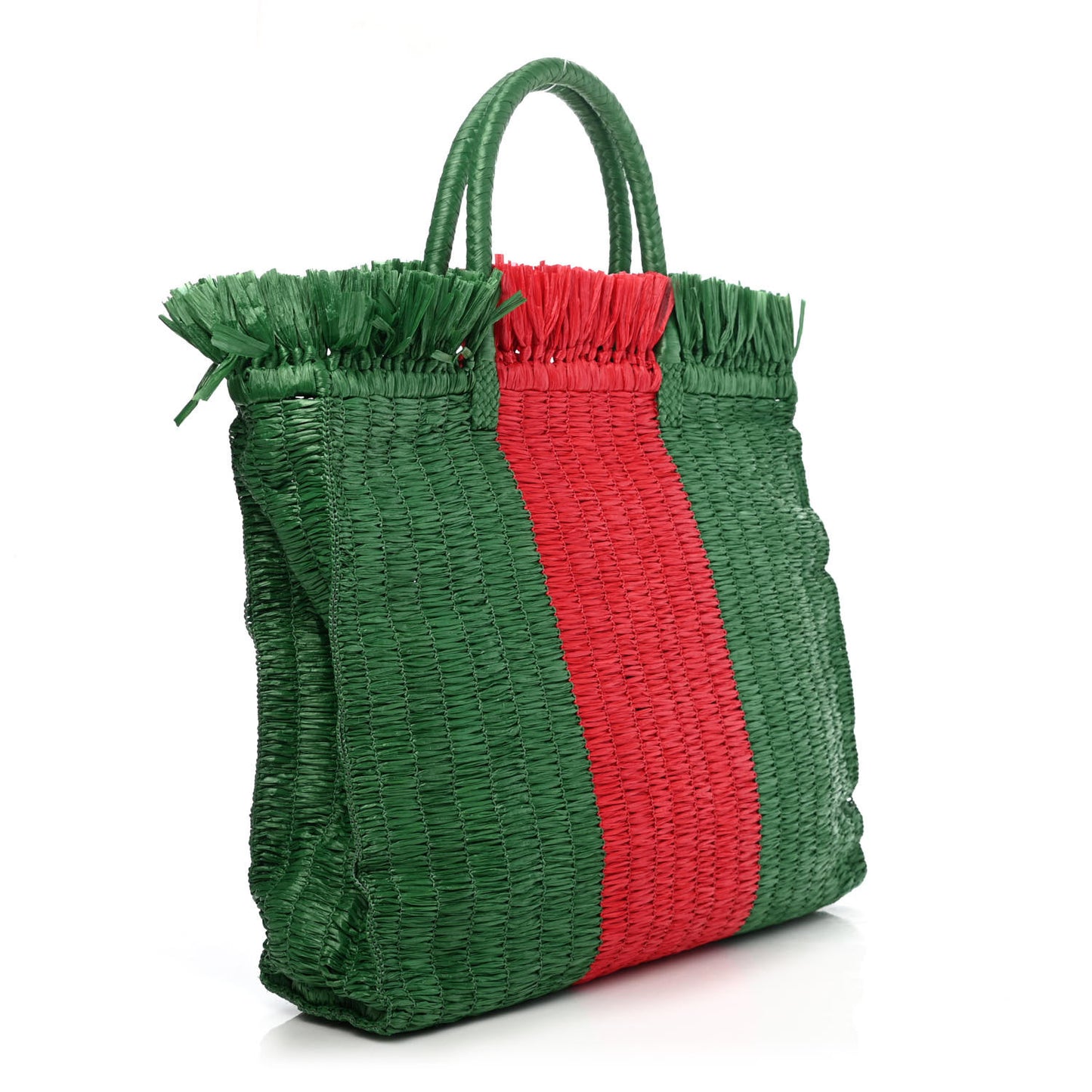 Raffia Linen Web Cestino Tote Bag Red Green