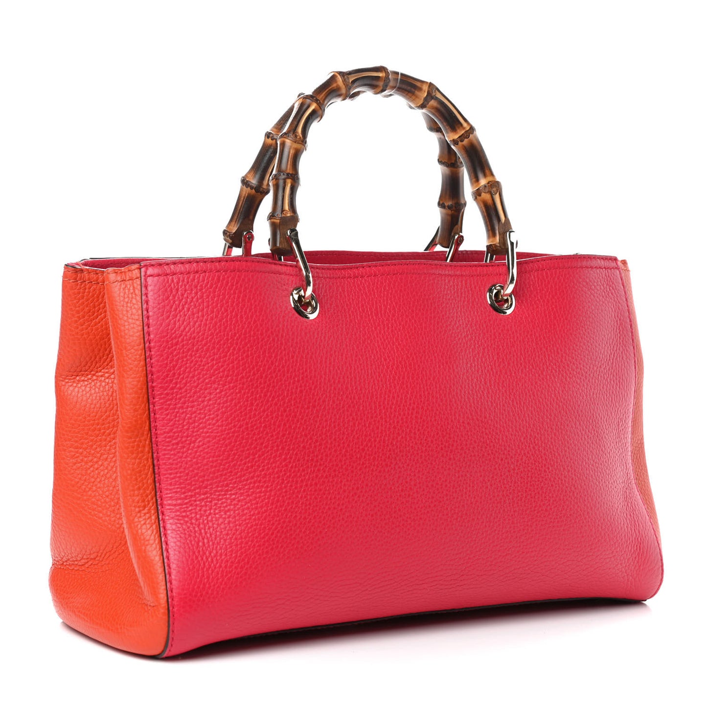 Pebbled Calfskin Bi-Color Medium Bamboo Shopper Tote Fuchsia Orange