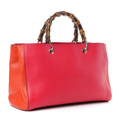 Gucci Pebbled Calfskin Bi-Color Medium Bamboo Shopper Tote Fuchsia Orange 3 of 10