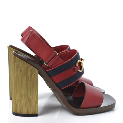 Gucci Calfskin Nylon Web Horsebit Lifford Sandals 37.5 Hibiscus Red 4 of 10