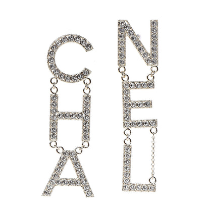 Chanel Crystal Cha-Nel Logo Drop Earrings Gold 1 of 5
