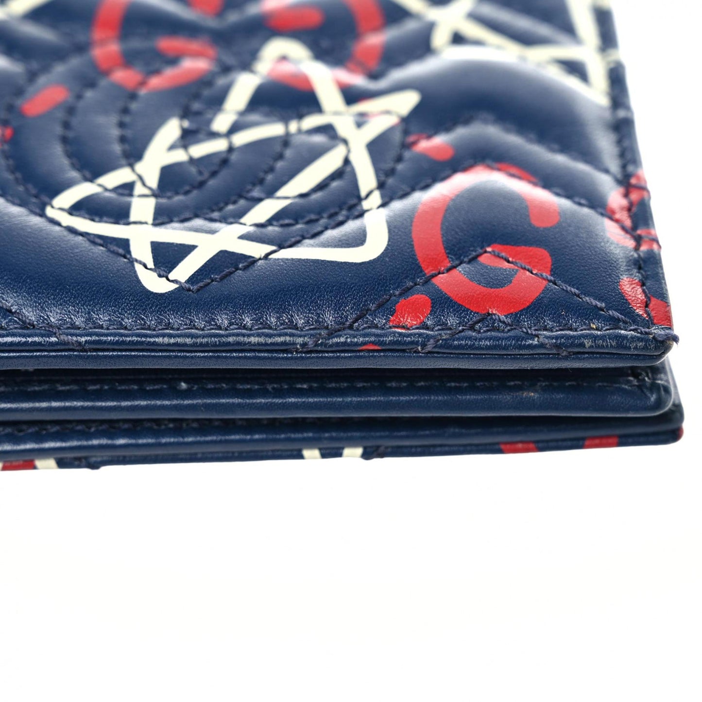 Calfskin Matelasse GucciGhost GG Marmont Card Case Blue Agata Hibiscus Red