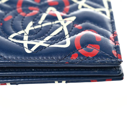 Gucci Calfskin Matelasse GucciGhost GG Marmont Card Case Blue Agata Hibiscus Red 16 of 19