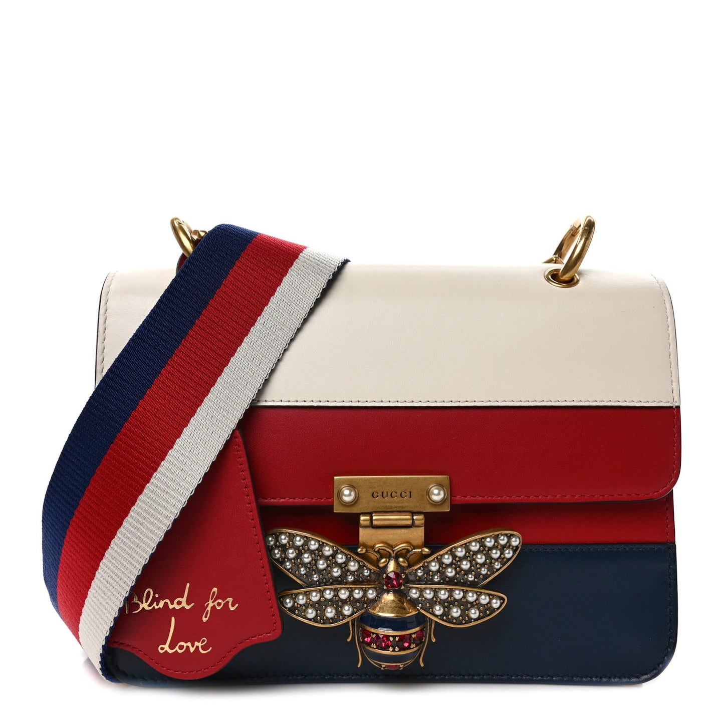 Calfskin Sylvie Web Queen Margaret Shoulder Bag Blue Agata Hibiscus Red Mystic White