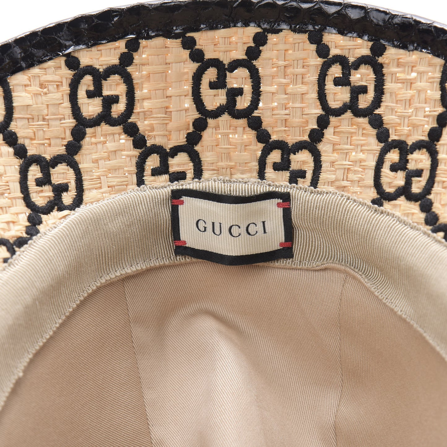 Raffia Elaphe GG Monogram Embroidered Fedora Hat L Ivory Black
