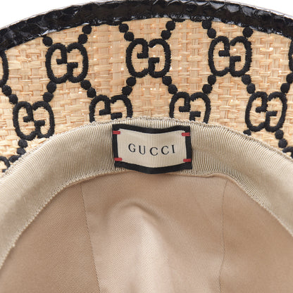 Gucci Raffia Elaphe GG Monogram Embroidered Fedora Hat L Ivory Black 7 of 7