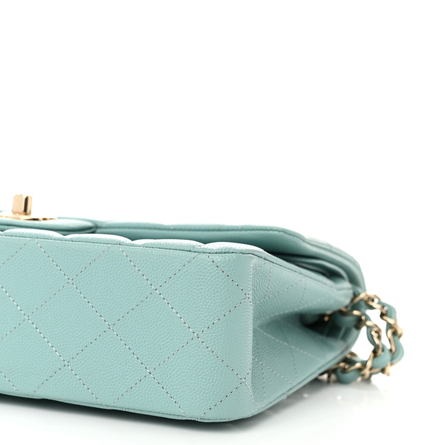 Caviar Quilted Medium Double Flap Light Blue