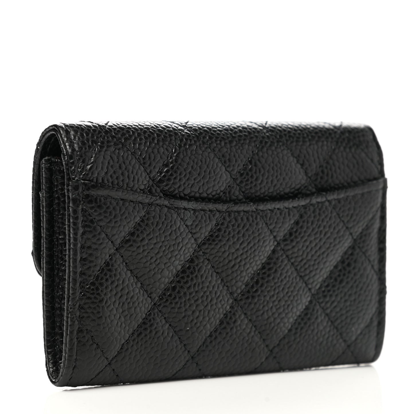 Caviar Quilted Flap Card Holder Wallet Black