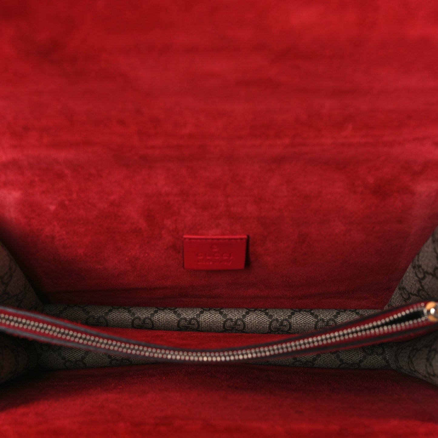 GG Supreme Monogram Suede Small Dionysus Shoulder Bag Beige Ebony Vulcanic Red