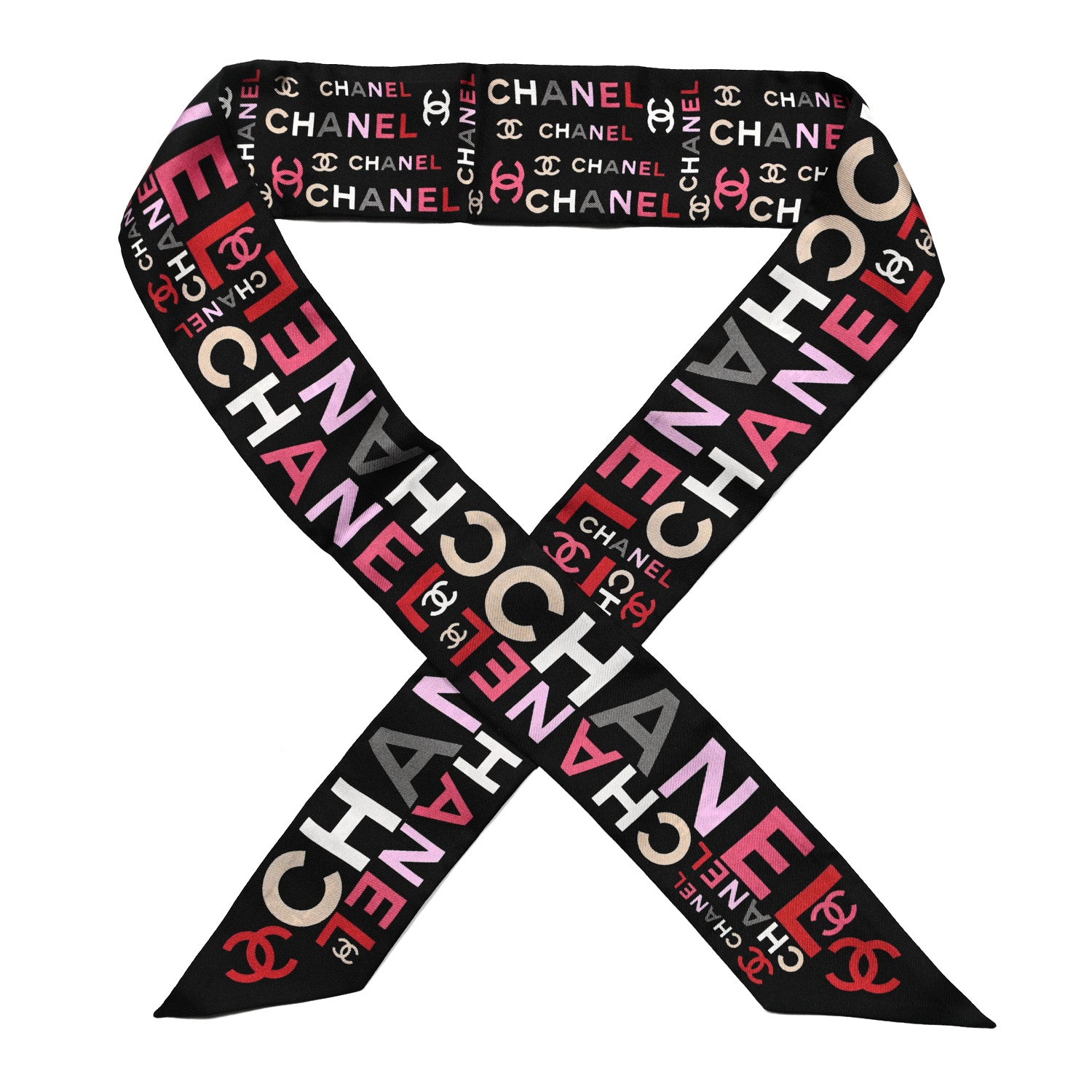 Chanel Silk Twill Slim Logo Bandeau Scarf Black 1 of 4