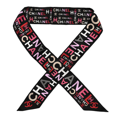 Chanel Silk Twill Slim Logo Bandeau Scarf Black 1 of 4