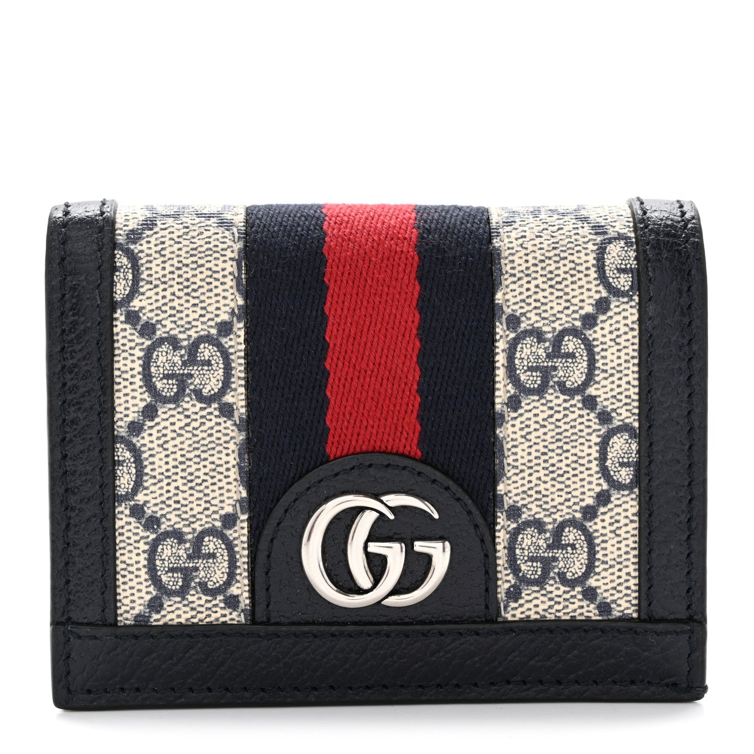 Gucci GG Supreme Monogram Textured Dollar Calfskin Web Ophidia Card Case Beige Blue 1 of 8
