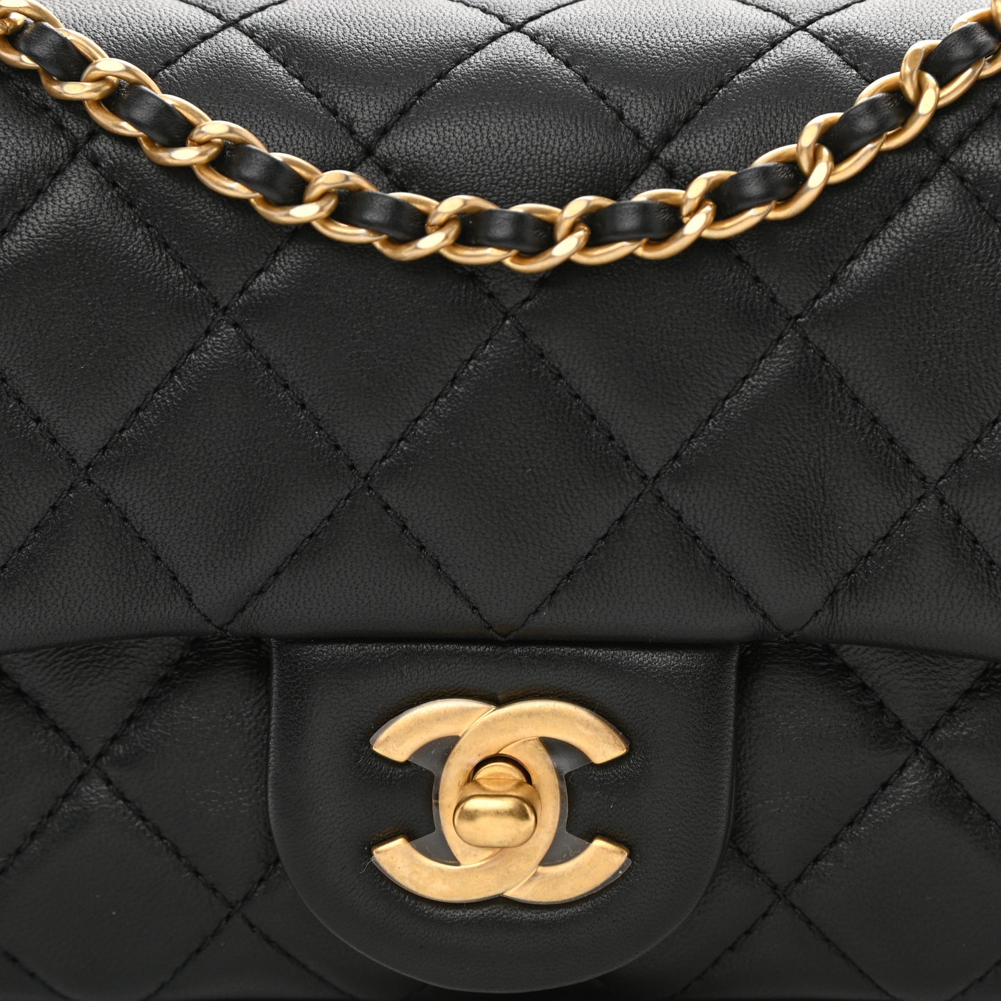 Lambskin Quilted Mini Rectangular Pearl Crush Flap Black
