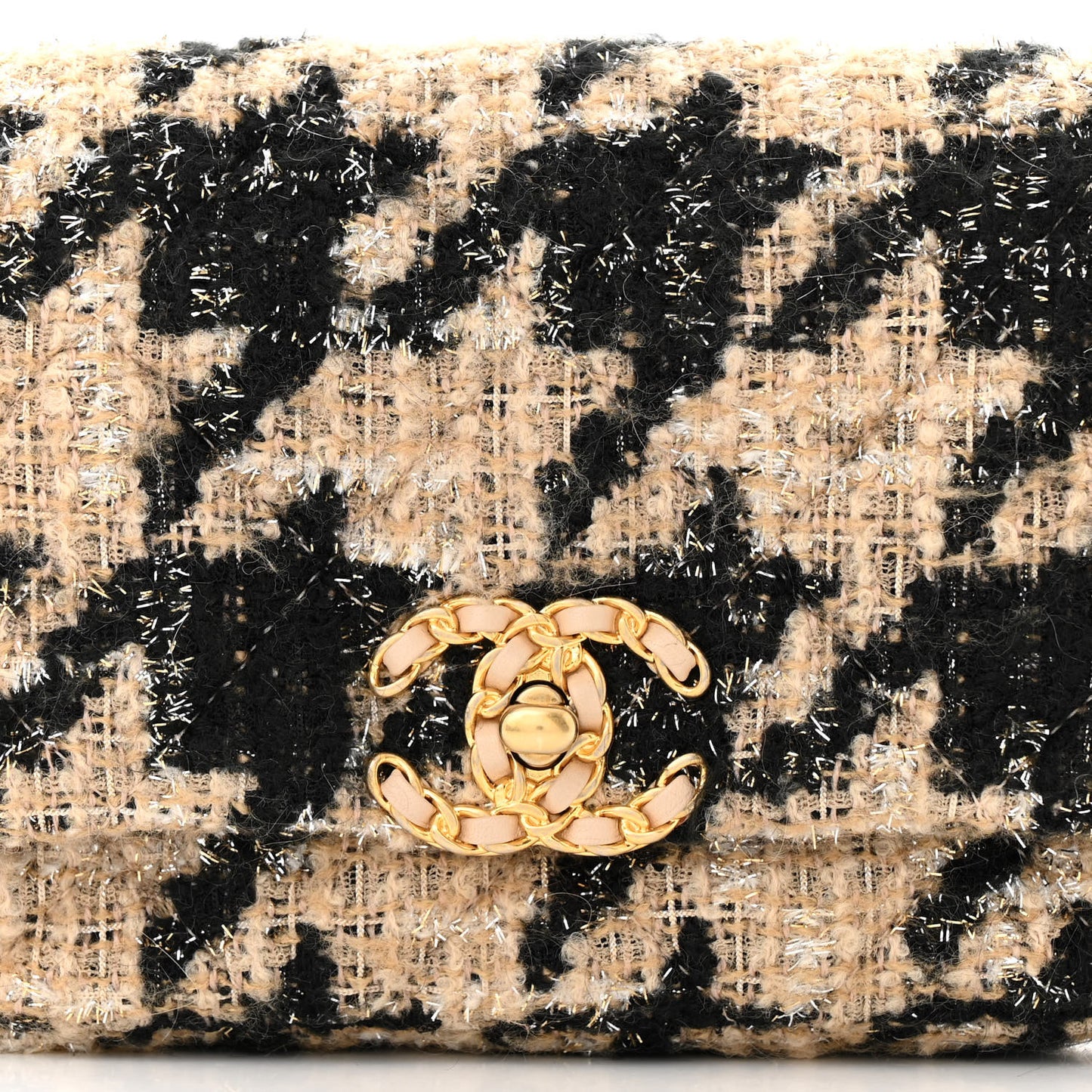 Tweed Quilted Chanel 19 Waist Bag Beige Black